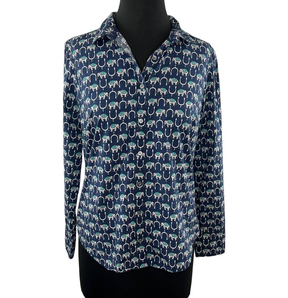J CREW  Perfect Button-Up Blue Elephant Print Shirt Long Sleeve H6466 Slim Fit 4
